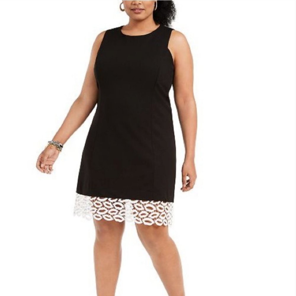 Betsey Johnson‎ Black Sleeveless Sheath Dress W/ White Trim Lips Shapes 14W